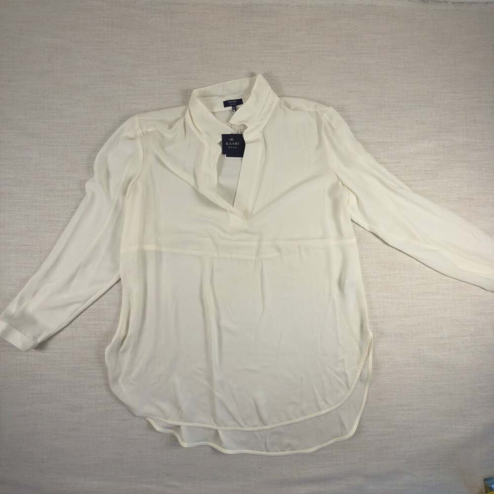 Kaari Blue Women's White Long Sleeve V-Neck Blouse Size XL